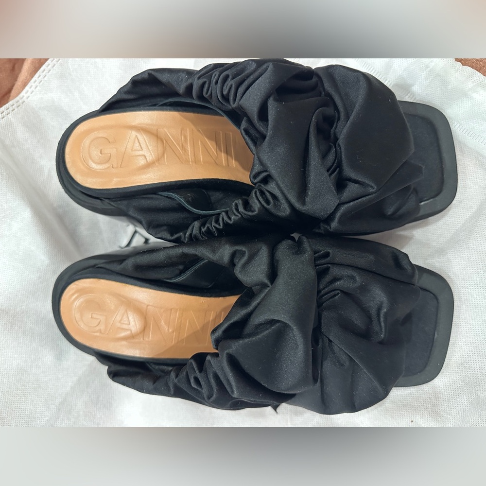 Ganni Black Ruched Slide Heels